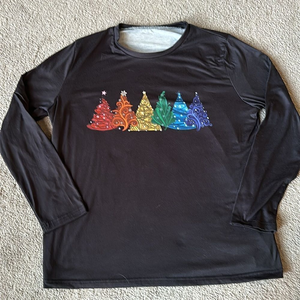 Multicolored Christmas Tree Long Sleeve Tee Shirt!